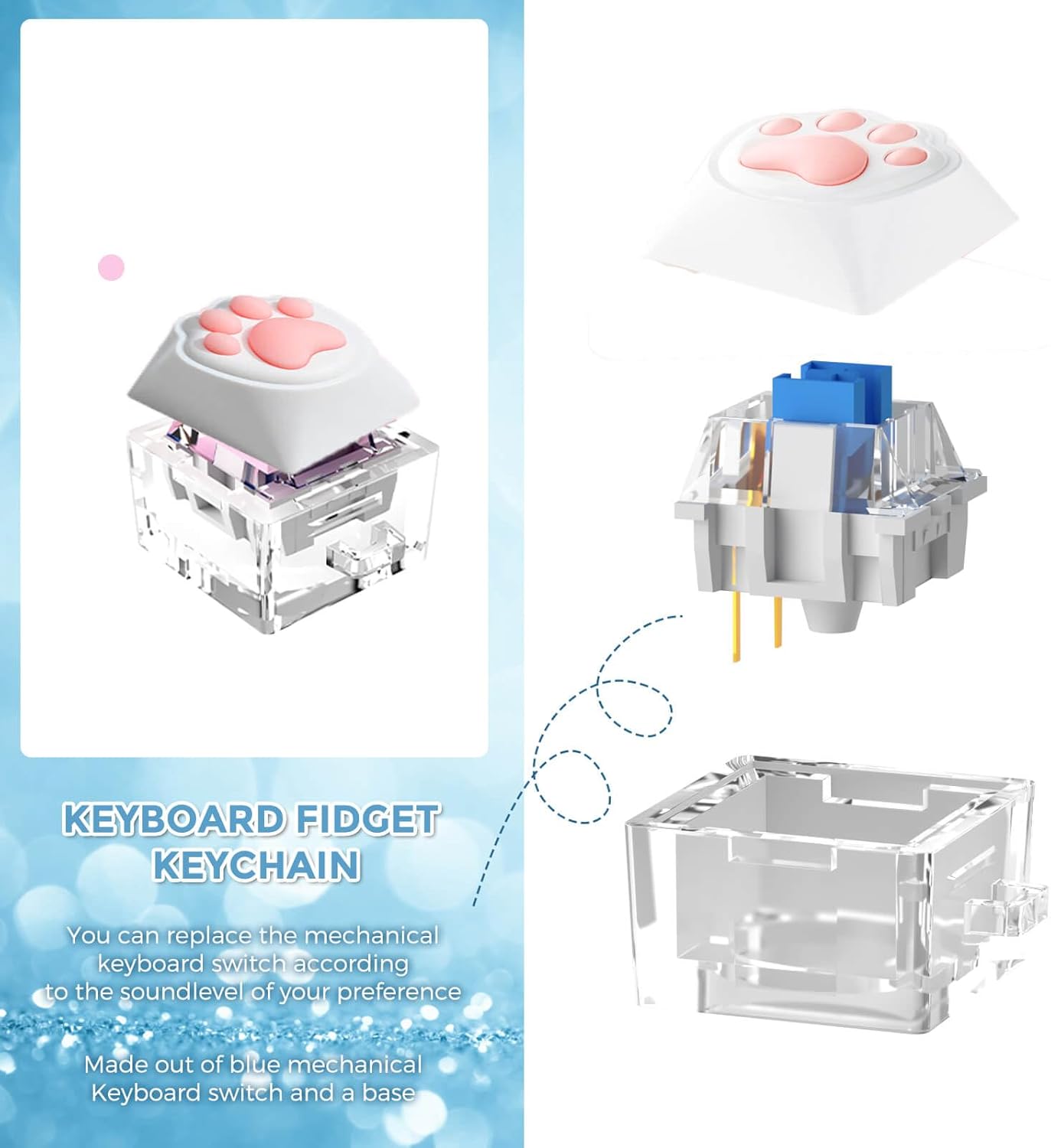 Keyboard Fidget Toys, Keyboard Fidget Keychain Keyboard Decompression Toys Keyboard Fidget Toy Button Stress Relief Gifts for Adult and Kids,Finger Clicker Toys,ADHD Toy,Cool Fidgets(Cat's paw)