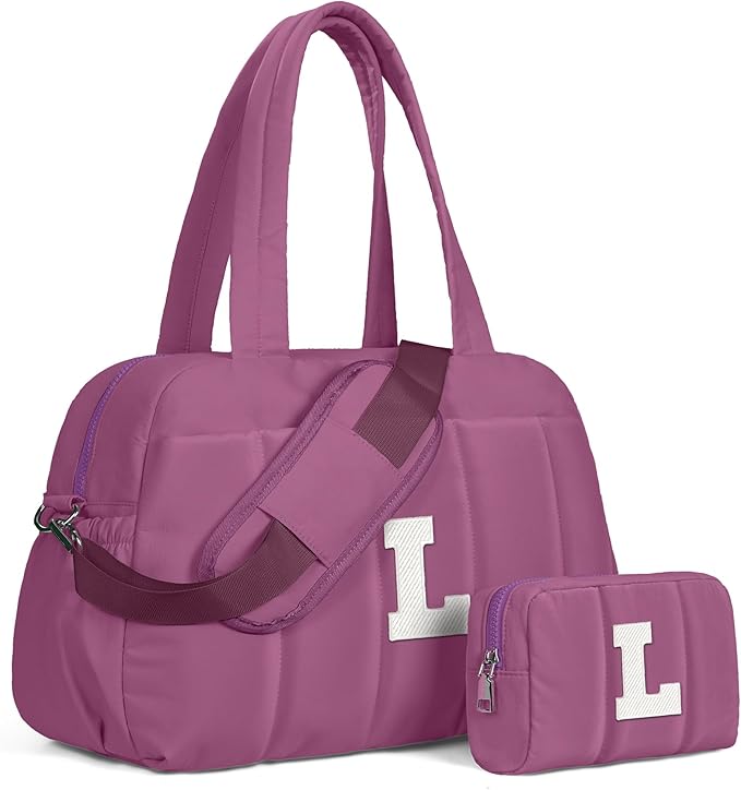 Duffle Bag with Initial, Spend The Night Bags for Women，Overnight Bag with Wet Pocket，Sister Gift, Gifts for Women-Lightweight Travel Bags Personalized Gym Tote with Makeup Pouch