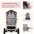 BabbleRoo Diaper Bag Backpack, Travel Backpack with Changing Pad, Pacifier Case & Stroller Straps, Multifunction, Waterproof, Unisex – Light Gray
