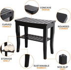 VVW 19 Inch 2-Tier Bamboo Shower Bench - Bathroom Bench Seat with Storage Shelf, Wooden Spa Seat with Non-Slip Feet Bath Stool for Adults Women Elderly, (Black)