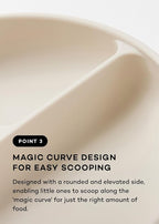 Konny EASYFEED Silicone Plate with Lid (1-4Y) 3-Divided Suction Plate Baby Led Weaning Supplies Training Baby Utensils Feeding Supplies (Cream)