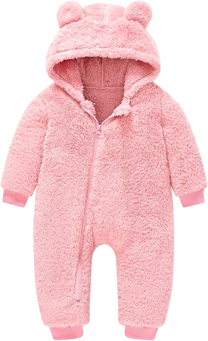 Baby Fleece Jumpsuits Infant Bear Ear Snowsuit Newborn Hooded Romper Warm Coat