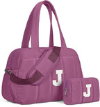 Duffle Bag with Initial, Spend The Night Bags for Women，Overnight Bag with Wet Pocket，Gift Set for Women-Lightweight Travel Bags Personalized Gym Tote with Makeup Pouch