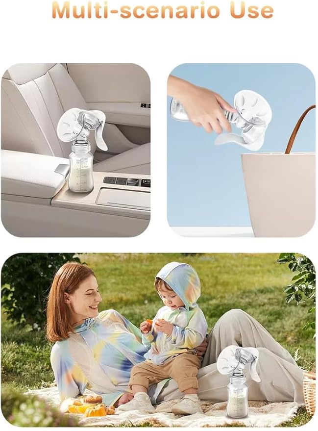 Manual Breast Pump Portable Breastfeeding Pump for Travel, Compact & Easy-to-Use Milk Extractor, Comfortable Handheld Pump for Nursing Moms with Breast Shield 5 Fl Oz/150ml+Lid