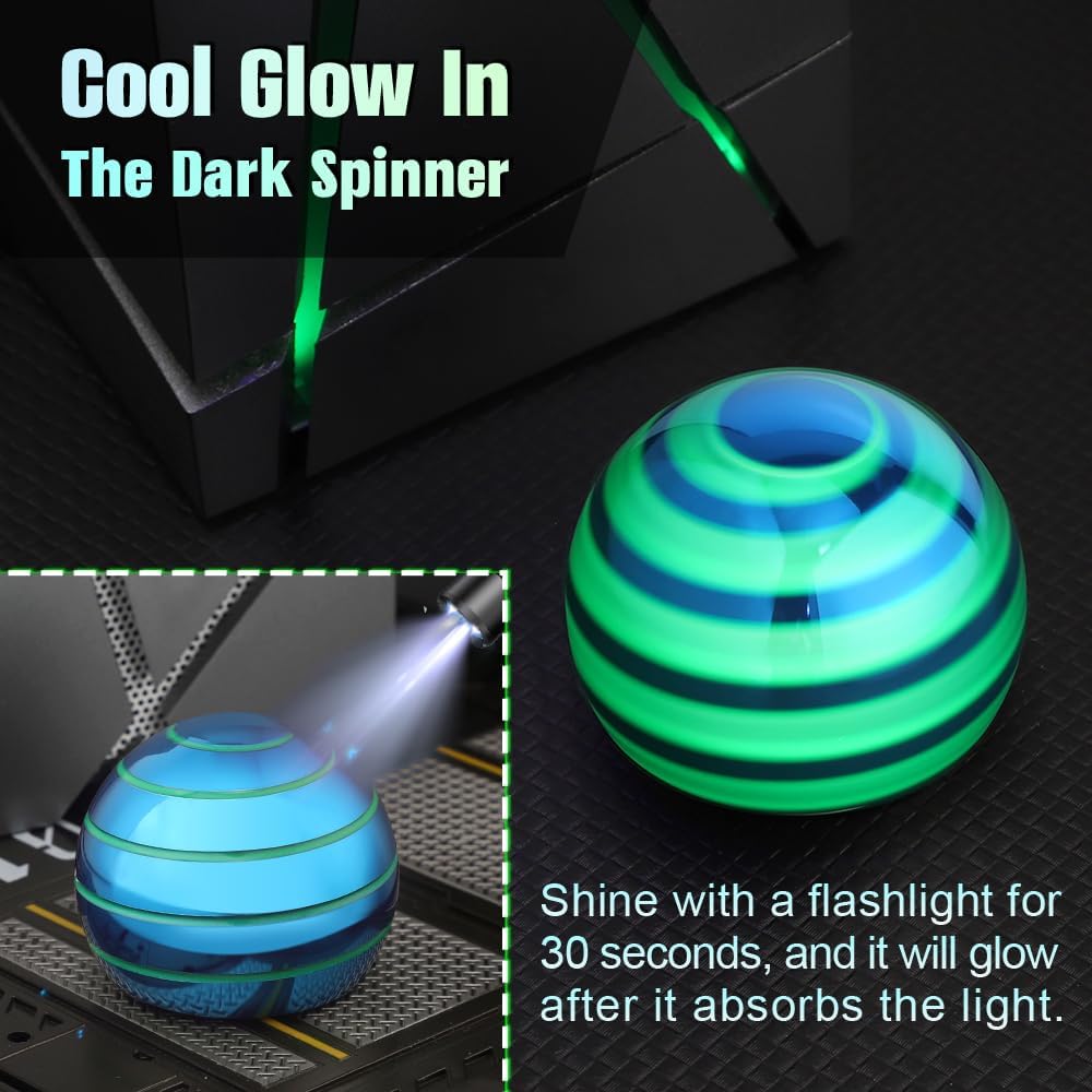 Luminous Desk Spinning Toys for Kids Adults, Metal Optical Illusion Fidget Spinner, Glow in The Dark Kinetic Sterss Ball, Stress Relief ADHD Gifts for Office Classroom Boys Girls Boyfriend