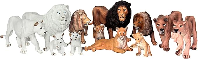 FUNSHOWCASE African Jungle Animals Toy Lions Figure Realistic Plastic Figurine Playset Lot 13-Piece