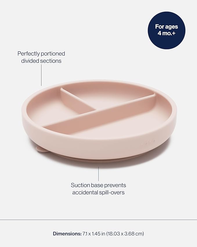 Lalo Suction Plates - 2 Pack, 100% Silicone Non-Toxic BPA-Free Baby Plates with Suction Base To Prevent Accidental Tip-Overs - Suction Plates for Toddlers With Three Divided Sections - Grapefruit