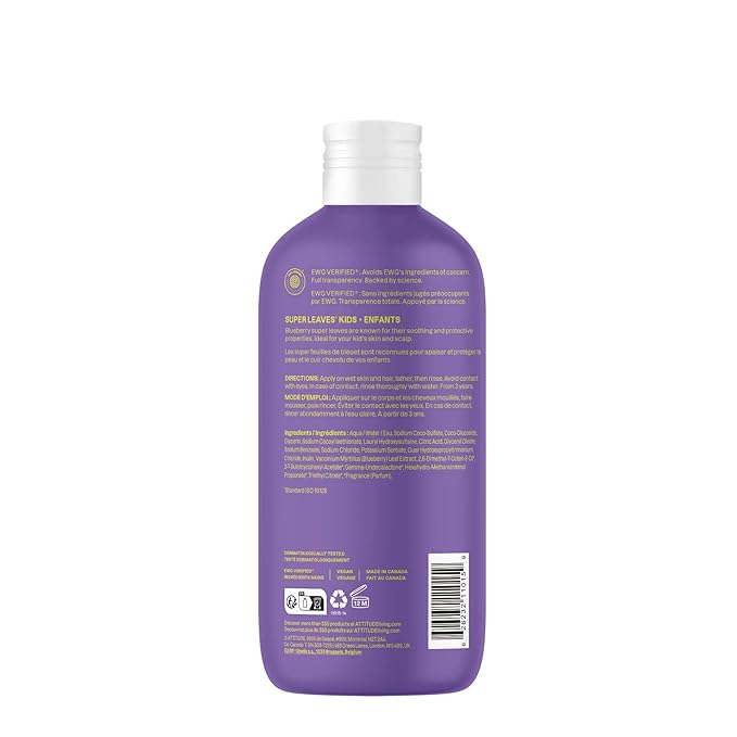 ATTITUDE Shampoo and Body Wash for Kids, EWG Verified Hair and Body Cleanser, Dermatologically Tested Soap, Plant and Mineral Based Bath Products, Vegan, Vanilla & Pear, 16 Fl Oz