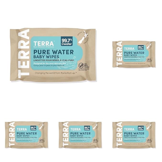Terra Bamboo Baby Wipes TRAVEL PACK: Pure, 99.7% Pure New Zealand Water, 100% Biodegradable Bamboo Fiber, 0% Plastic, Unscented Baby Wipes for Sensitive Skin, 1 TRAVEL PACK of 120 Wipes