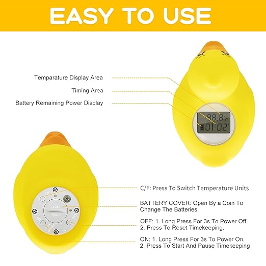 Baby Bath Tub Water Thermometer - Digital Temperature Monitor & Room Thermometer, Duck Floating Toy for Infant Toddler Bathtub Pool with Temperature Warning