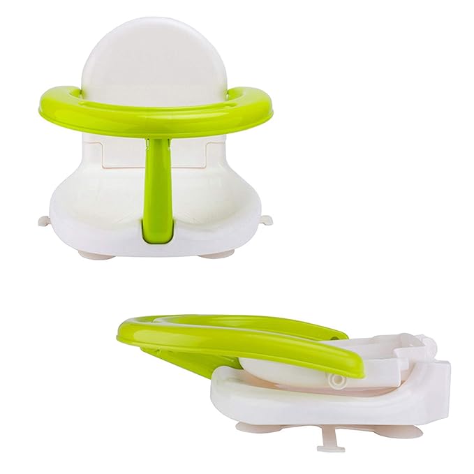 Foldable Non Slip Bath Seat - Baby Bathtub Chair for Sitting Up, Wrap-Around Seat with Suction Cups, 6-18 Months (White Green)