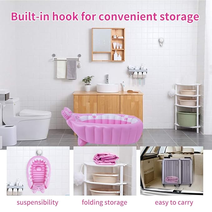 | Inflatable Baby Bathtub,Newborn Bathtub Seat for Infant,Non-Slip Baby Pool for Sitting up,Foldable Toddler Tub Shower,Portable Travel Bath for Kids 0-6 Year