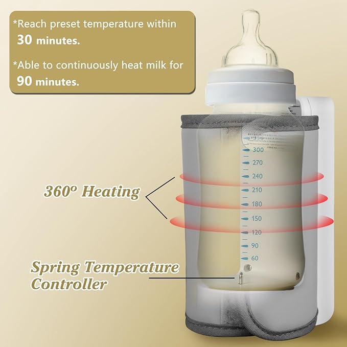 Portable Bottle Warmer for Travel, Instant Heating & Constant Warming, Portable Baby Bottle Warmer On The Go for Breastmilk, Large Capacity Battery-Powered & Rechargeable, Temperature Display