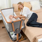 Papablic 4 in 1 Baby Bassinet, Bedside Bassinet for Baby, Adjustable Rocking Bassinet Bedside Sleeper with Soft Mattress & Storage Basket, Easy to Assemble