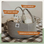 Parker Baby Rope Diaper Caddy Organizer - Nursery Storage Bin and Car Organizer for Diapers and Baby Wipes - Diaper Organizer for Baby Essentials, Baby Shower Gifts - Gray