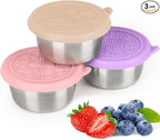 3X1.6-ounce stainless steel salad dressing cup with leak-proof silicone lid, reusable sauce container, seasoning box, lunch box accessory, children's snack dispensing can
