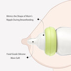 YOHKOH Natural Glass Baby Bottle with Natural Response Nipple, Newborn Anti-Colic Baby Bottles, Wide Neck Mushroom Cap Baby Bottle, Clear (8.8ounce (Pack of 2), Green2)