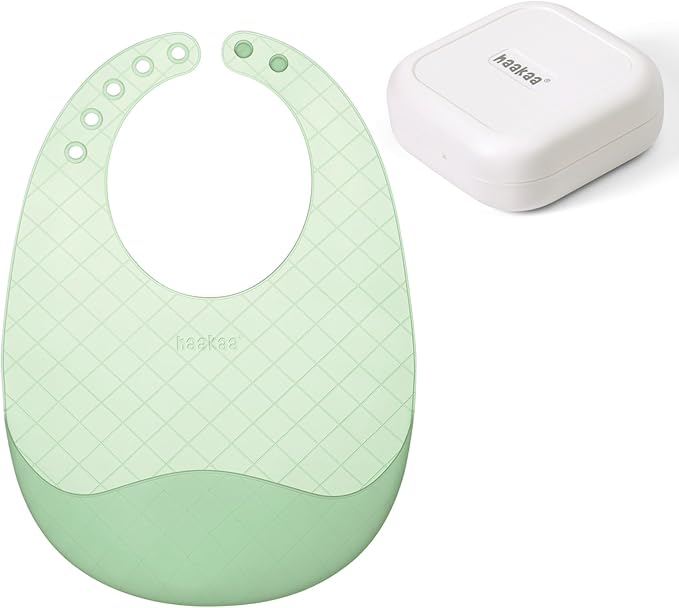haakaa Lightweight Silicone Pocket Bib – Ultra-Light & Foldable Travel Silicone Baby Bibs with Deep Food Catcher Pocket, Adjustable Waterproof Design, Baby Feeding Essentials