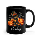 Personalized Tortoiseshell Pumpkins Black Ceramic Cup, Halloween Tortoiseshell Coffee Mug Gift for Cat Lover, Customized Pet's Name Cup 11oz 15oz, Spooky Halloween Cat Mug, Pet Lover Present