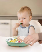 Stainless Steel Toddler Suction Plate with Lid, Deeper 9" Divided Plates with Removable Silicone Sleeves for Kids, Non Toxic & BPA Free | Unbreakable Baby Snack Dishes Set of 2, Green & Purple