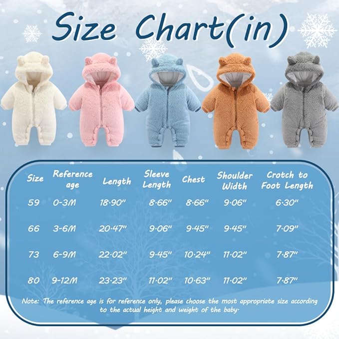 Newborn Baby Bear Outfit Suit Girls Boys Fleece Jumpsuit Romper Hooded Winter Snowsuit Clothes