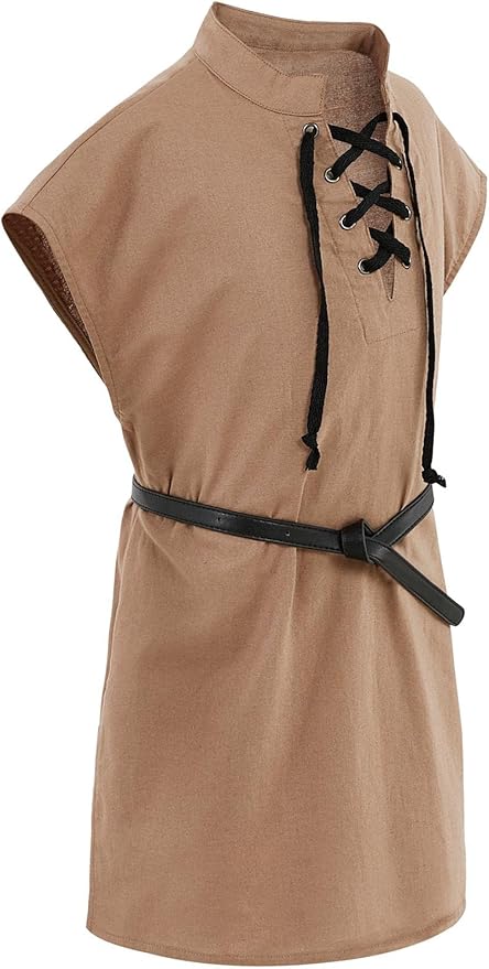 Boys Kids Renaissance Pirate T Shirts Viking Medieval Sleeveless Lace Up Costume Scottish Cotton Tank Tops