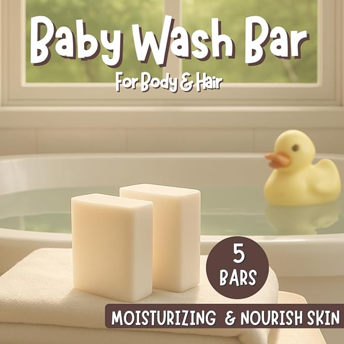 Unscented Baby Soap Bar for Sensitive Skin | Only 7 Ingredients | Gentle Face & Body Wash for Babies, Toddlers, Kids & Adults | Organic and Natural | 5 Bars