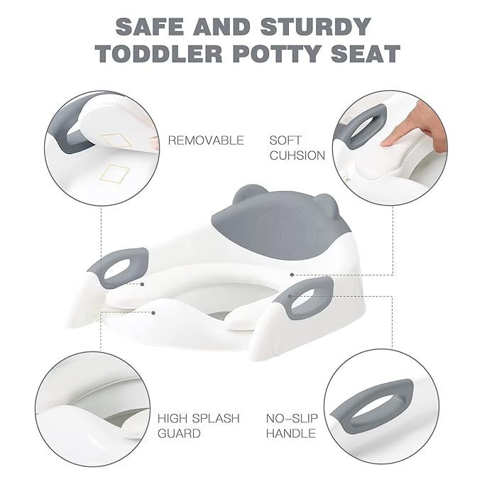 Potty Training Seat with Step Stool Ladder, SKYROKU Potty Training Toilet for Kids Boys Girls Toddlers - Comfortable Safe Potty Seat with Anti-Slip Pads Ladder Grey