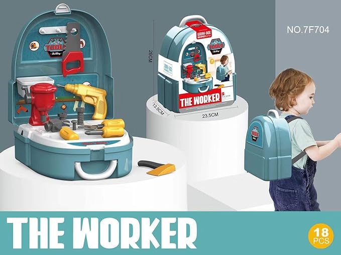 Kids Pretend Play Tool Box Set – Construction Role Play Backpack Toy for Boys & Girls, Little Handyman DIY Tools Playset for Children, Parent-Child Interactive Play (Tools Box)