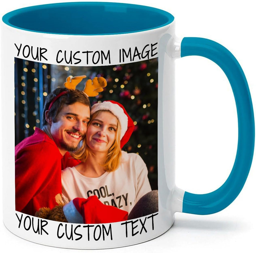 Ship Next Day Custom Mug Design Your Own Photo Text Personalized Picture Gifts for Women Men Customized Gift Idea Personalized Coffee Mugs 11oz Blue Handle