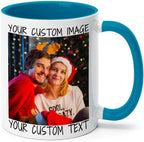 Ship Next Day Custom Mug Design Your Own Photo Text Personalized Picture Gifts for Women Men Customized Gift Idea Personalized Coffee Mugs 11oz Blue Handle