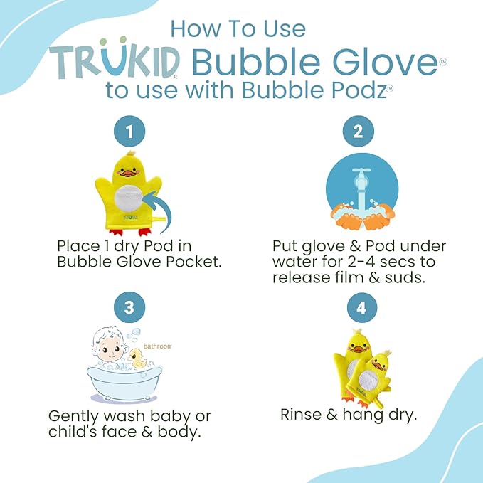 TruKid Bubble Gum Bubble Podz & BubbleGlove Set – Bubble Bath Pods and 2 Wash Gloves for Parent and Child