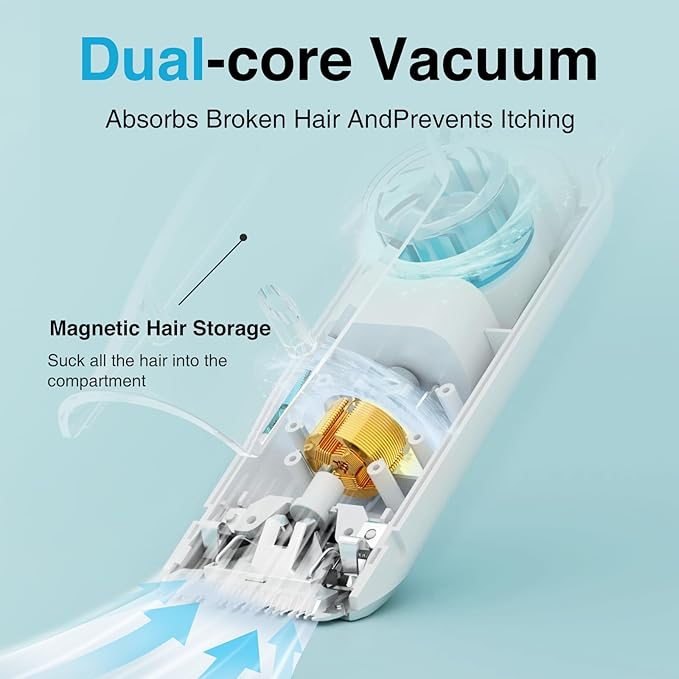 Baby Hair Clippers with Vacuum, Quiet Hair Trimmers for Kids, IPX7 Waterproof Rechargeable Cordless Haircut Kit for Baby Children Infant