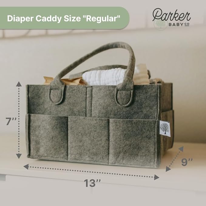 Parker Baby Diaper Caddy - Nursery Storage Bin and Car Organizer for Diapers and Baby Wipes - Charcoal, Regular