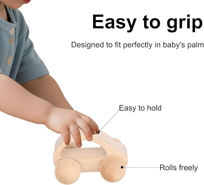 BOXOB Wooden Toys Cars, VehicleToy for Fine Motor Skill Development Wood Baby Push Race Car for Kids Toddlers Baby Boy Girl Birthday Nursery Decor Gift (Color 1)