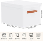 Fabric Storage Bins, Clothes Boxes for Shelves with Lids, 3 Pack Baskets for Organizing with Handles, Decorative Linen Closet Organizers, White, 16.5 x 11.8 x 10.2 Inch