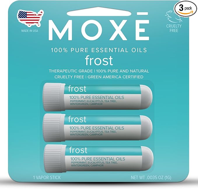 MOXE Frost - Energizing Aromatherapy Nasal Inhaler - Alleviate Headaches, Boost Focus & Energy - Cooling Sinus Blaster - Includes Peppermint, Eucalyptus, & Wintergreen Essential Oils - USA (3-Pack)