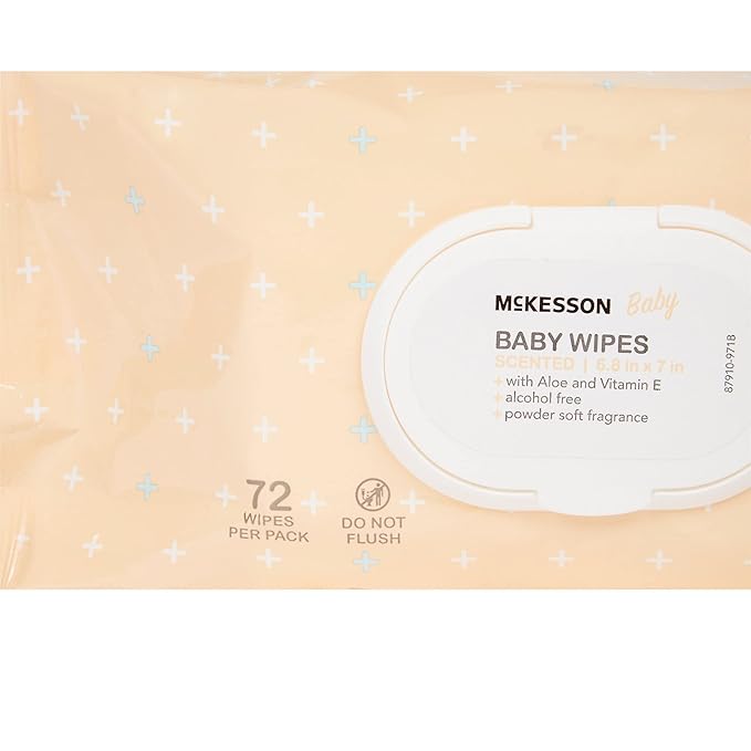 McKesson Baby Wipes, Baby Powder Scent (12 Packs, 864 Wipes) - Aloe & Vitamin E, 99% Water, Flip-Top Lid, Wipes for Sensitive Skin & Diaper Rash, 6.8 in x 7 in, 72 per pack