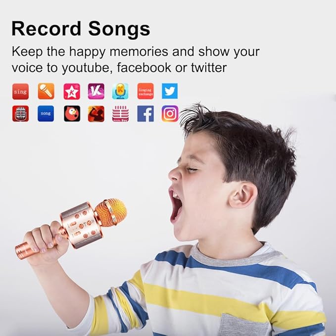 Microphone for Kids Voice Change Karaoke Microphone Kids Girl Gifts Handheld Wireless Bluetooth Microphone Home Party Favor Mic Microphones Kids Christmas Birthday Gifts