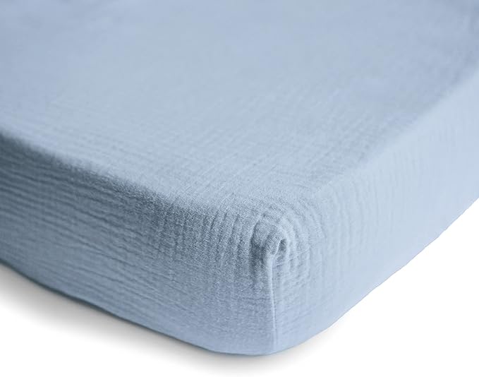 mushie Extra Soft Muslin Fitted MINI Crib Sheet | 24"x 38" (Baby Blue)