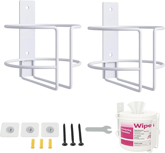 Wall Mount Wipes Holder & Dispenser -2 Pack- Rustproof Bathroom & Kitchen Organizer with 3M Adhesive or Screws, Fit for Clorox, Lysol, Baby & Pet Wipes – No-Drill Space-Saving Wall Rack