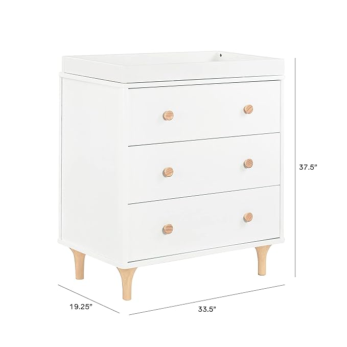 Babyletto Lolly 3-Drawer Changer Dresser with Removable Changing Tray in White and Natural, Greenguard Gold Certified