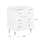 Babyletto Lolly 3-Drawer Changer Dresser with Removable Changing Tray in White and Natural, Greenguard Gold Certified