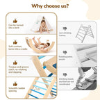 Pikler Triangle Set with Cushion, 8-in-1 Toddler Climbing Toys Indoor, Wooden Montessori Climbing Set with Arch Ramp,Ladder&Tent Cloth, Baby Indoor Climber Jungle Gyms for Toddlers Toy, Blue
