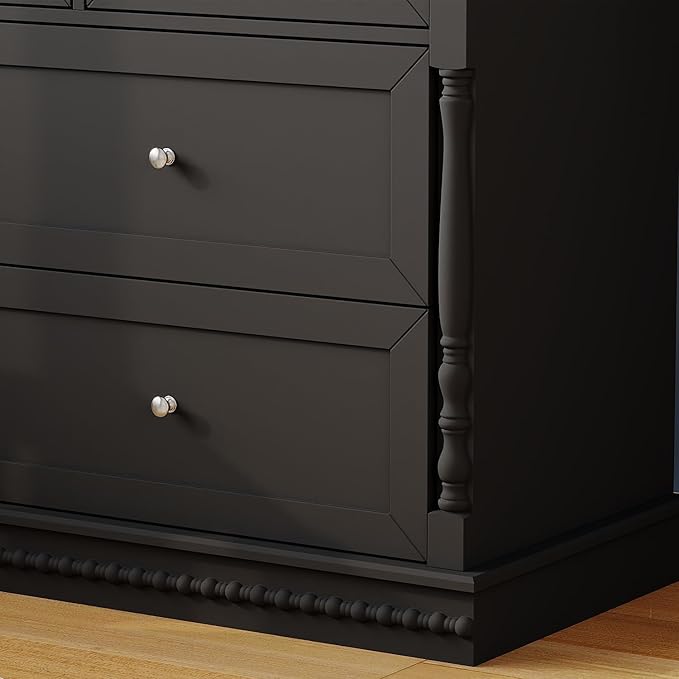 Baby Dresser with Changing Table Top, Black Dresser for Nursery with 7 Storage Drawers, Multi-Functional Baby Changing Table, Modern Diaper Nursery Dressers Station for Kids Bedroom