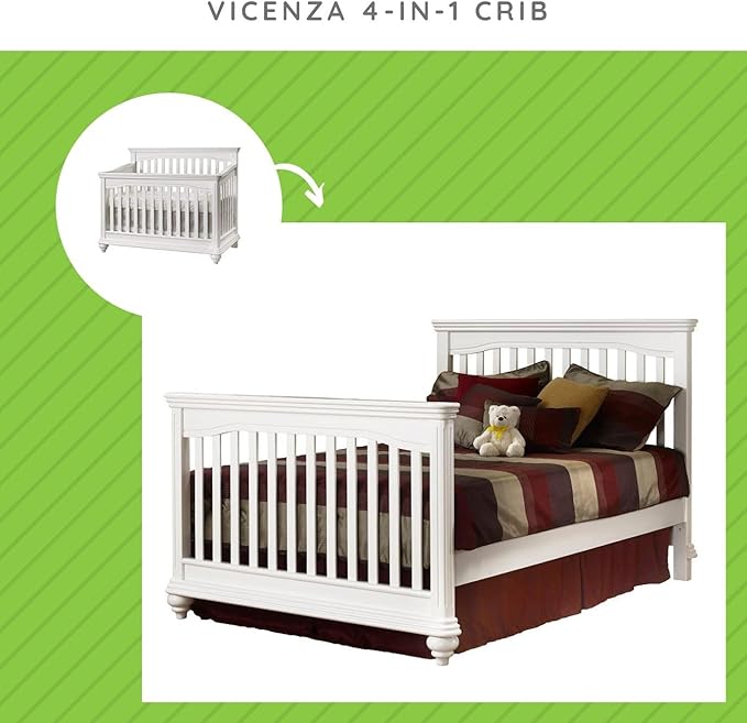 Full-Size Conversion Kit Bed Rails for Sorelle Convertible Cribs - Solid Wood Rail - Toddler and Adult Bed Rail for Full-Size Beds - Essential Nursery & Baby Furniture (Model #215, White)