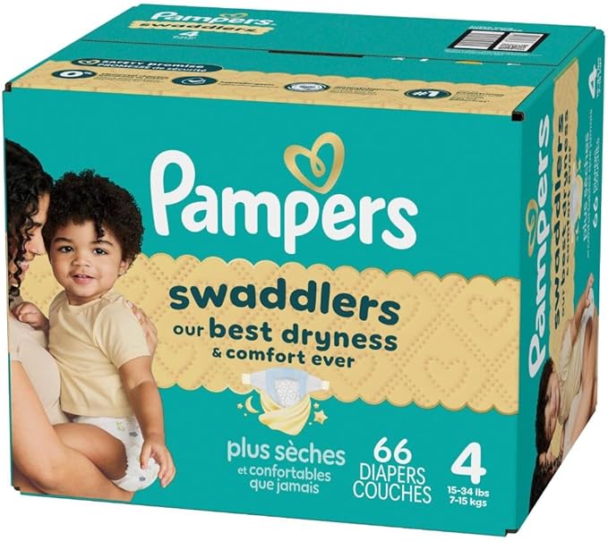Pampers Swaddlers Diapers, Size 4 (15-34 lbs), 66 Count, Absorbent, Keeps Baby Dry and Comfortable, Skin Safe Disposable Baby Diaper (Packaging May Vary)