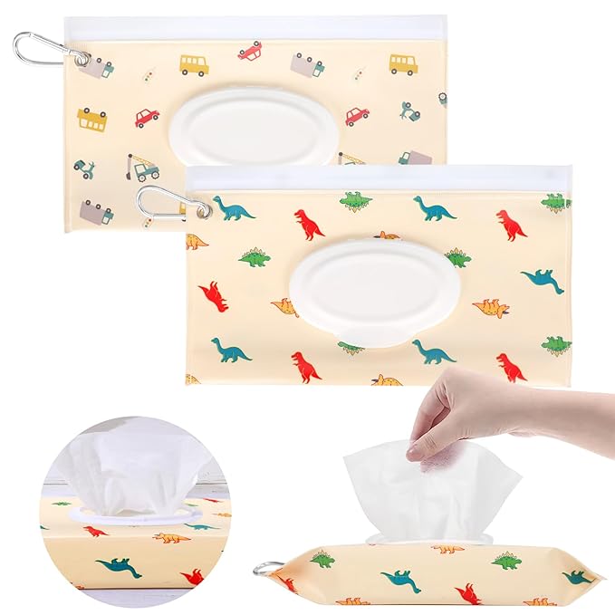 2Packs Baby Wipes Dispenser Portable Baby Wipe Holder Refillable Wet Wipes Container Reusable Travel Wipes Case, Keeps Wipes Fresh(Yellow)