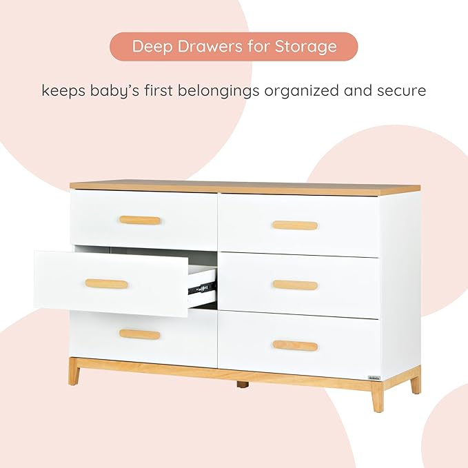 dadada LaLa 6 Drawer Dresser for Nursery - Modern Design, Deep Drawers, Baby-Safe Finish, Anti-Tip Safety, Durable Construction, Extra Wide 55” Dresser. (Big 6-Drawer)