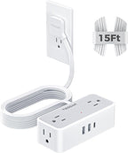 Flat Extension Cord 15 FT, TESSAN Surge Protector Power Strip with 4 AC Outlets 1 USB C and 2 USB A Ports, 900 Joules Protection, Multiple Wall Plug Outlet Extender Suitable for Home Office Dorm